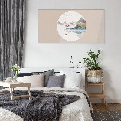 A peaceful landscape in a circle Glass art print