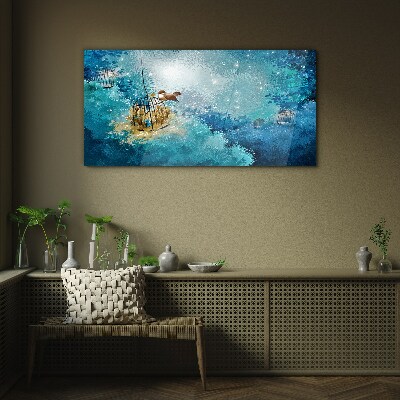 A caged bird against the sky Glass art print
