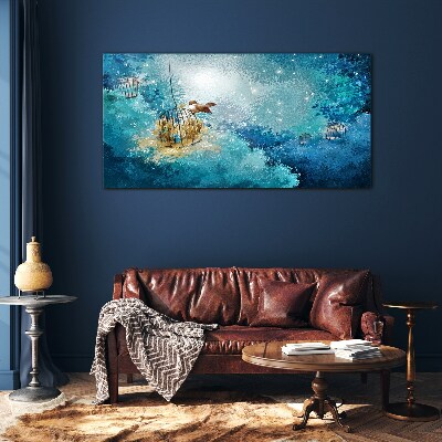 A caged bird against the sky Glass art print