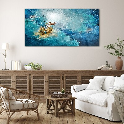A caged bird against the sky Glass art print