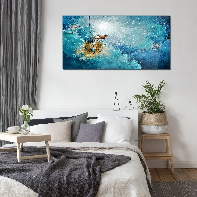 A caged bird against the sky Glass art print