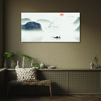 A quiet morning by the lake Glass art print