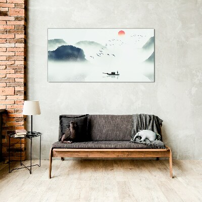 A quiet morning by the lake Glass art print