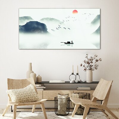 A quiet morning by the lake Glass art print