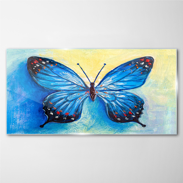 Blue butterfly on abstract background Wall art on glass