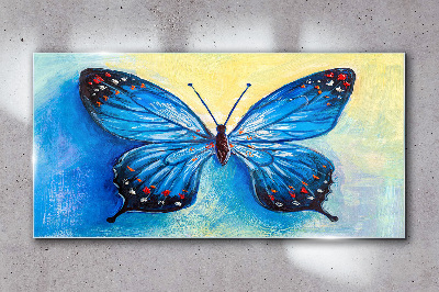 Blue butterfly on abstract background Wall art on glass
