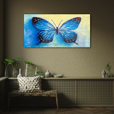 Blue butterfly on abstract background Wall art on glass