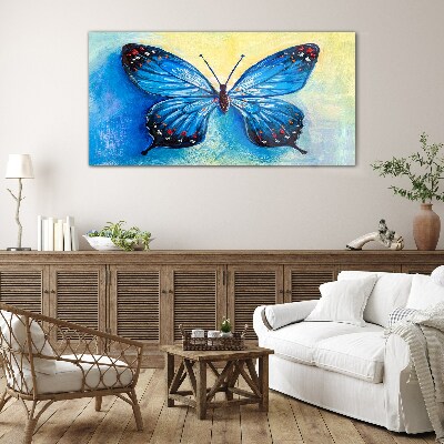 Blue butterfly on abstract background Wall art on glass