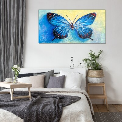 Blue butterfly on abstract background Wall art on glass