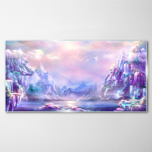 Magical mountain landscape Wall art on glass