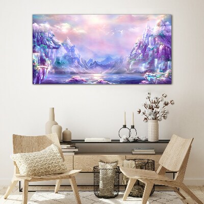 Magical mountain landscape Wall art on glass