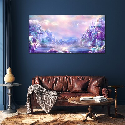 Magical mountain landscape Wall art on glass