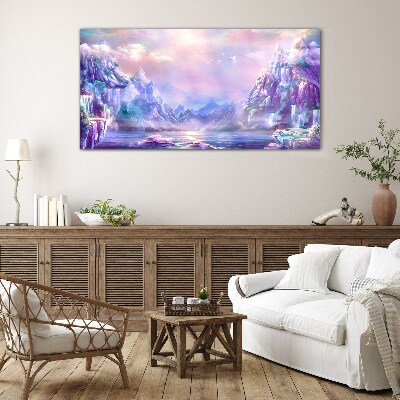 Magical mountain landscape Wall art on glass