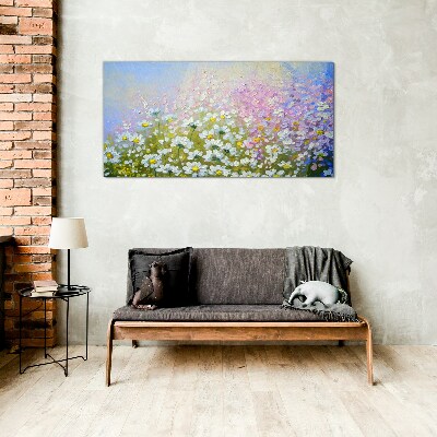Floral landscape in pastel colors Glass art print