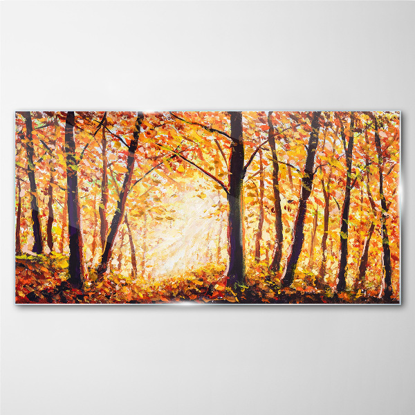 Golden autumn in the forest Glass art print