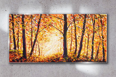 Golden autumn in the forest Glass art print