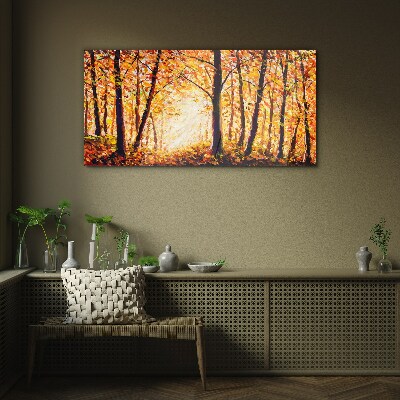 Golden autumn in the forest Glass art print