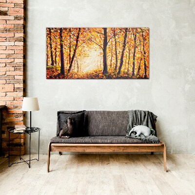 Golden autumn in the forest Glass art print