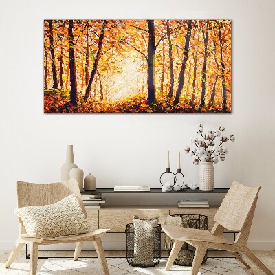 Golden autumn in the forest Glass art print