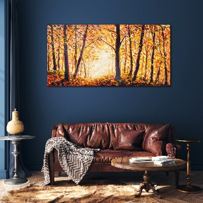 Golden autumn in the forest Glass art print