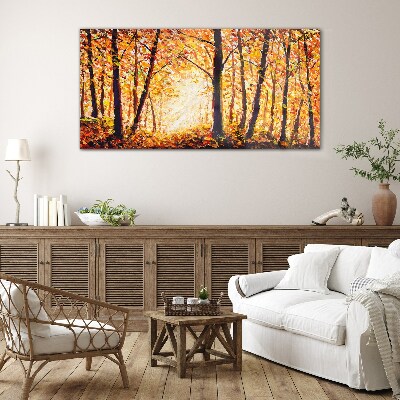 Golden autumn in the forest Glass art print