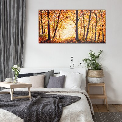 Golden autumn in the forest Glass art print