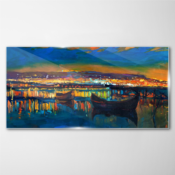 The bay in the glow of sunset Glass art print