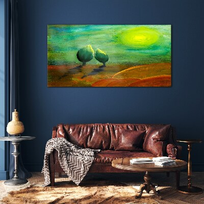 Green trees in the sunlight Glass art print