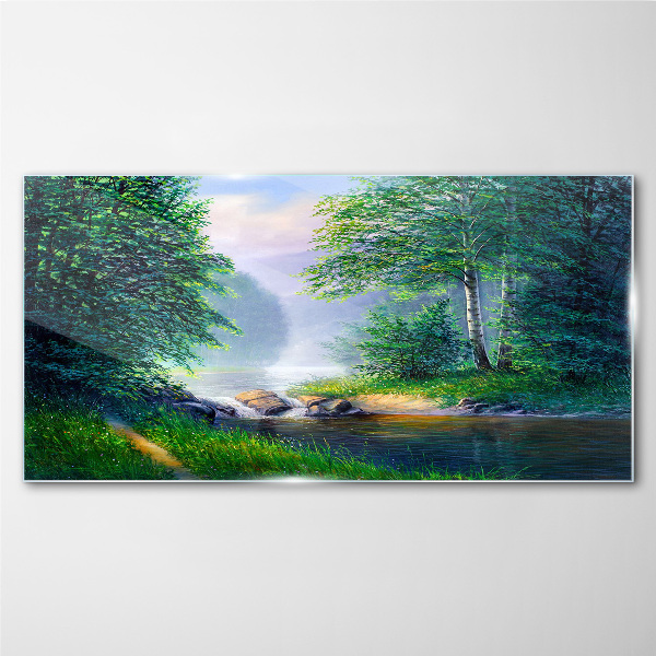 A peaceful landscape by the river Wall art on glass