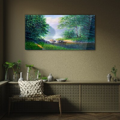 A peaceful landscape by the river Wall art on glass