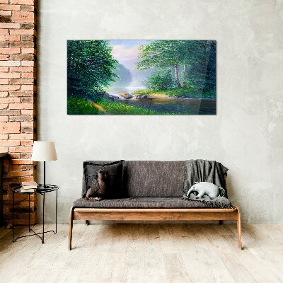 A peaceful landscape by the river Wall art on glass