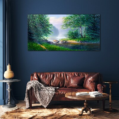 A peaceful landscape by the river Wall art on glass