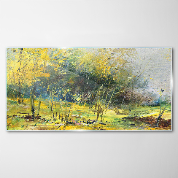 Golden autumn in the park Glass art print