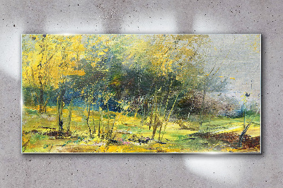 Golden autumn in the park Glass art print