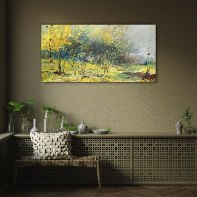 Golden autumn in the park Glass art print