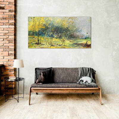 Golden autumn in the park Glass art print