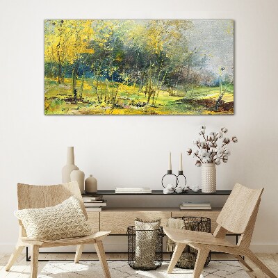 Golden autumn in the park Glass art print