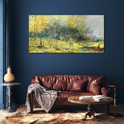 Golden autumn in the park Glass art print