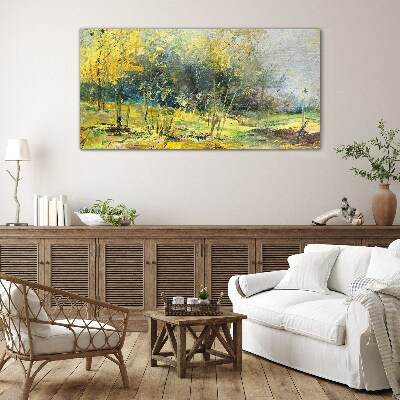 Golden autumn in the park Glass art print