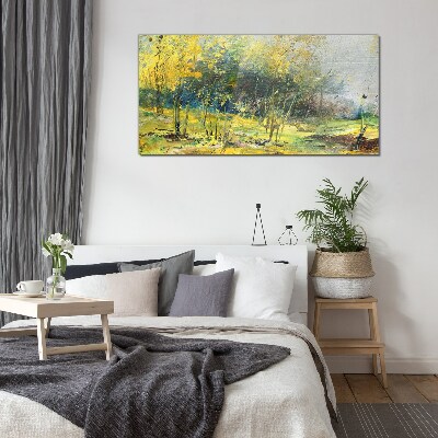 Golden autumn in the park Glass art print