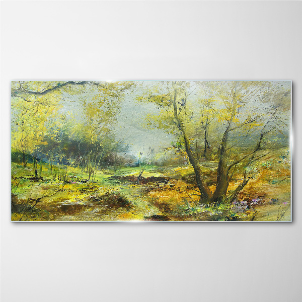 Spring landscape with trees Wall art on glass