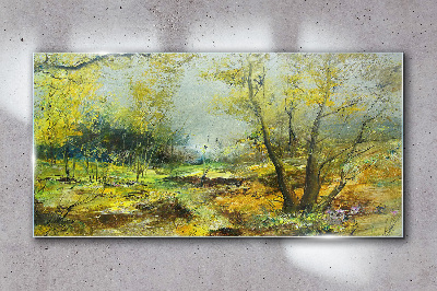 Spring landscape with trees Wall art on glass