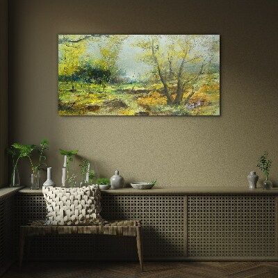 Spring landscape with trees Wall art on glass