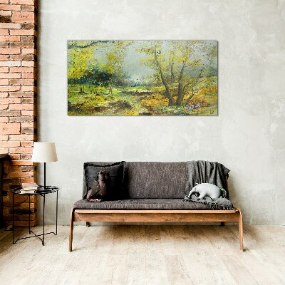 Spring landscape with trees Wall art on glass