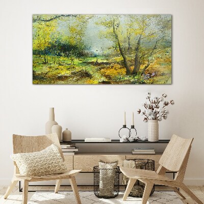 Spring landscape with trees Wall art on glass