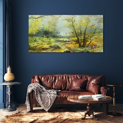 Spring landscape with trees Wall art on glass