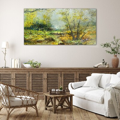 Spring landscape with trees Wall art on glass