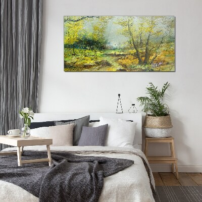 Spring landscape with trees Wall art on glass