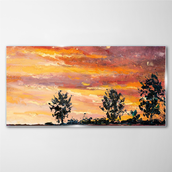Sunset over the trees Wall art on glass