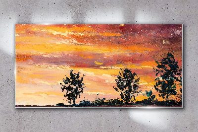 Sunset over the trees Wall art on glass